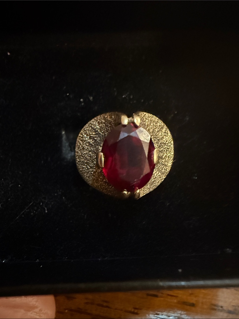 Vintage Gold Tone Ring with Faceted Ruby Gemstone